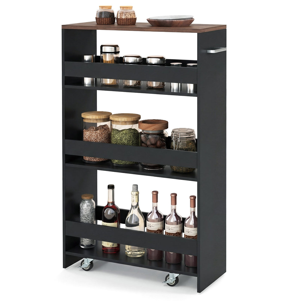 4-Tier Narrow Rolling Storage Cart, 20 cm, Black