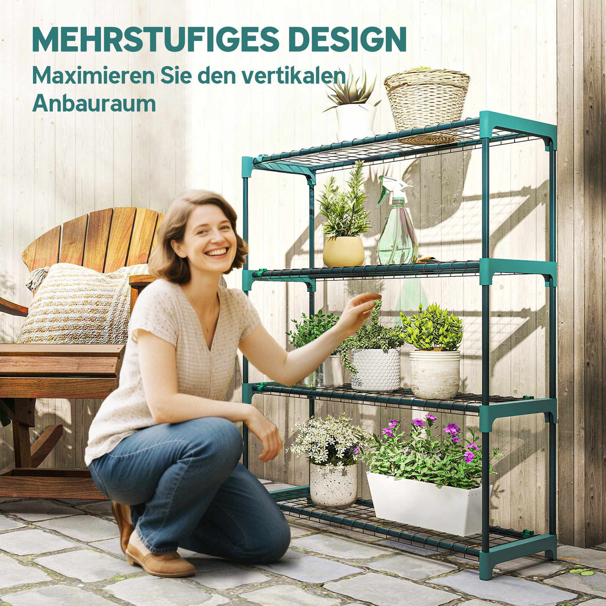 4-Tier Plant Stand Set, Indoor Outdoor Steel, 104 cm