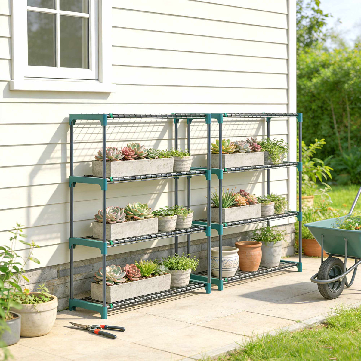 4-Tier Plant Stand Set, Indoor Outdoor Steel, 104 cm