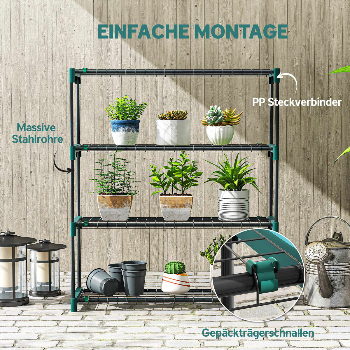 4-Tier Plant Stand Set, Indoor Outdoor Steel, 104 cm