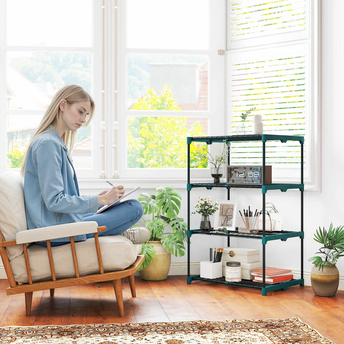 4-Tier Plant Stand, Steel Frame, Indoor/Outdoor Use