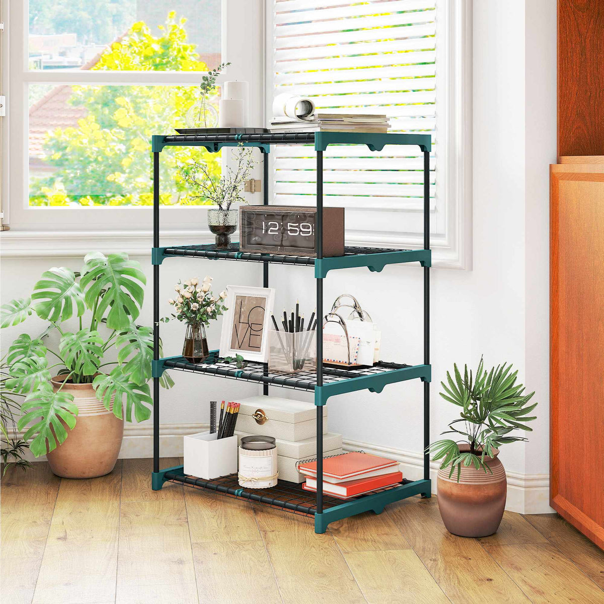 4-Tier Plant Stand, Steel Frame, Indoor/Outdoor Use