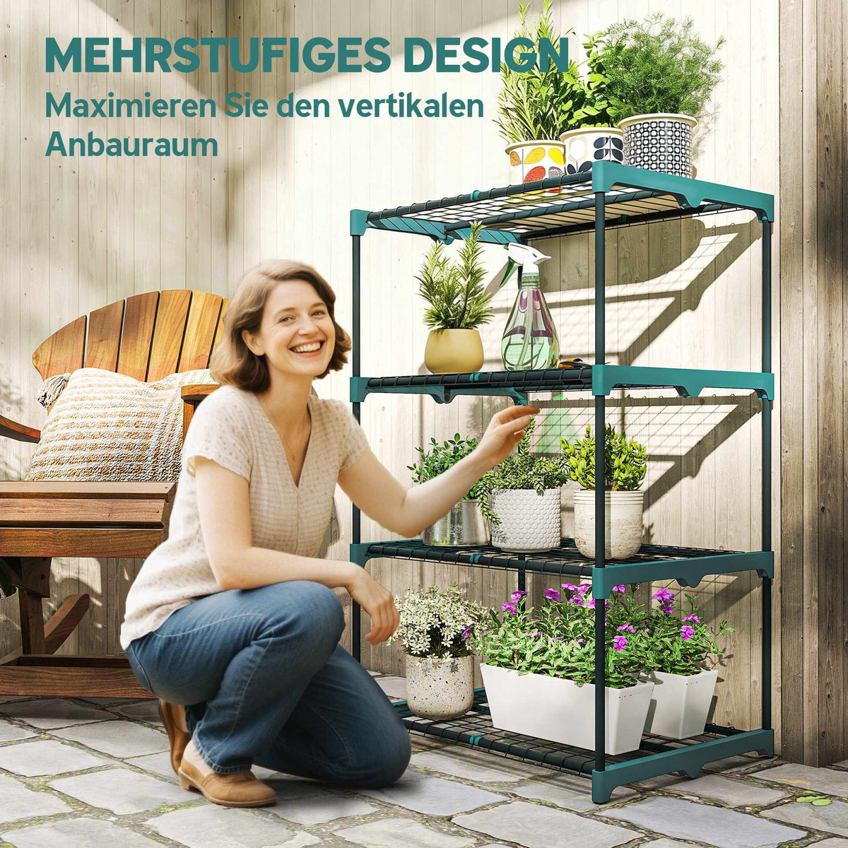4-Tier Plant Stand, Steel Frame, Indoor/Outdoor Use