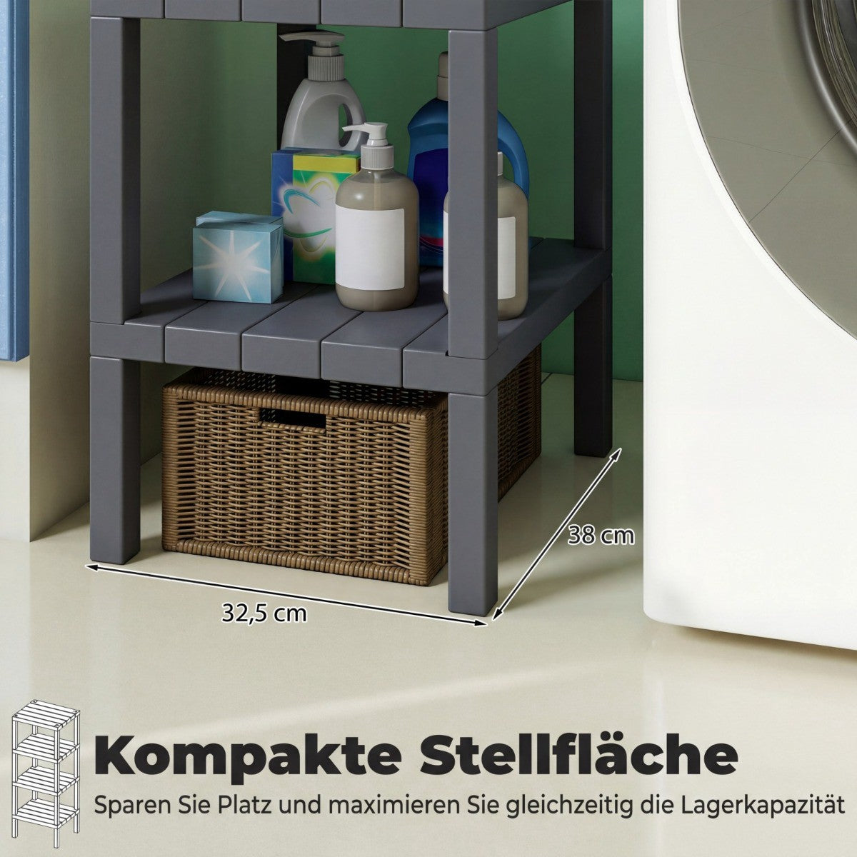 4-Tier Plastic Storage Shelf, Grey, 38x32.5x99 cm