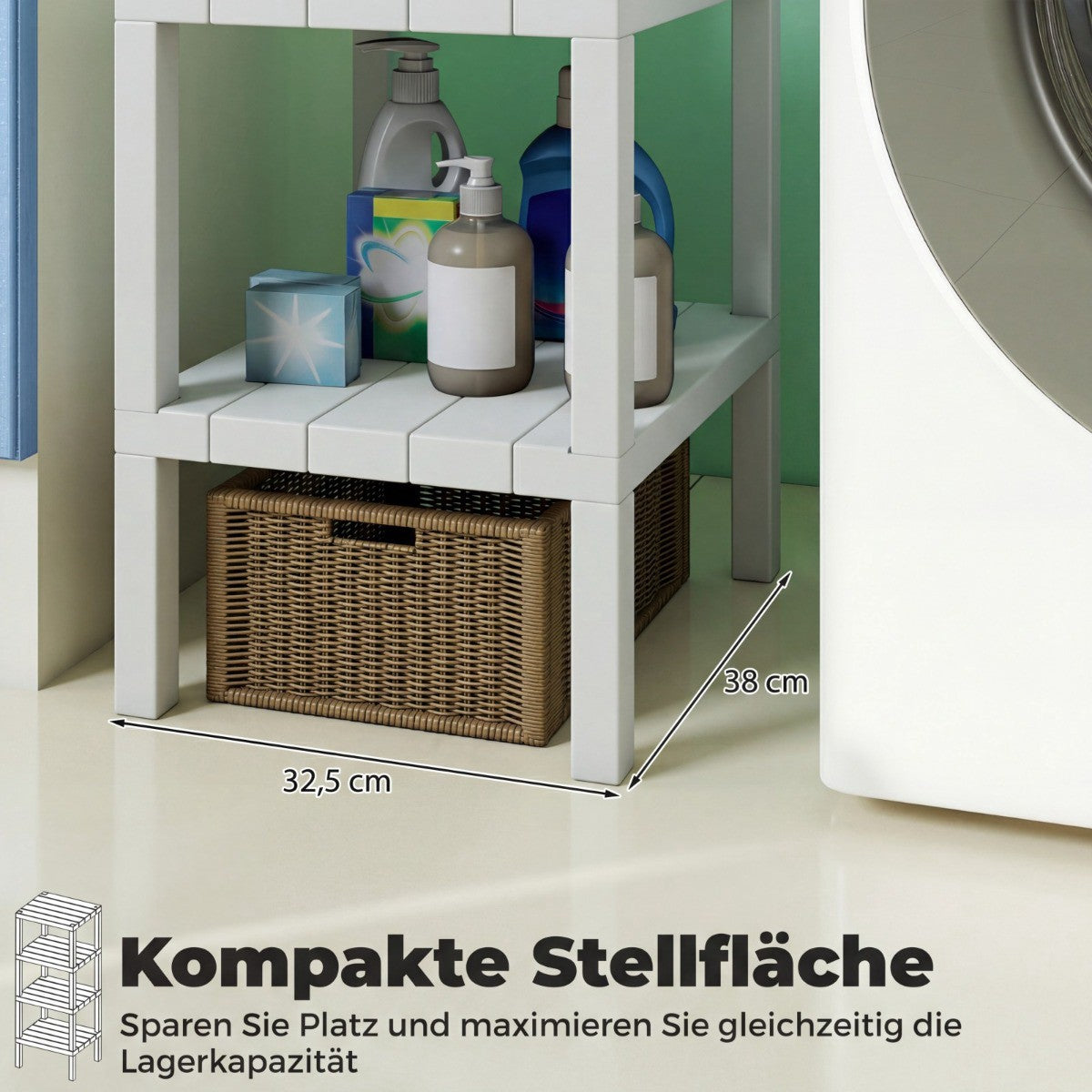 4-Tier Plastic Storage Shelf, White, 38x32.5x99 cm