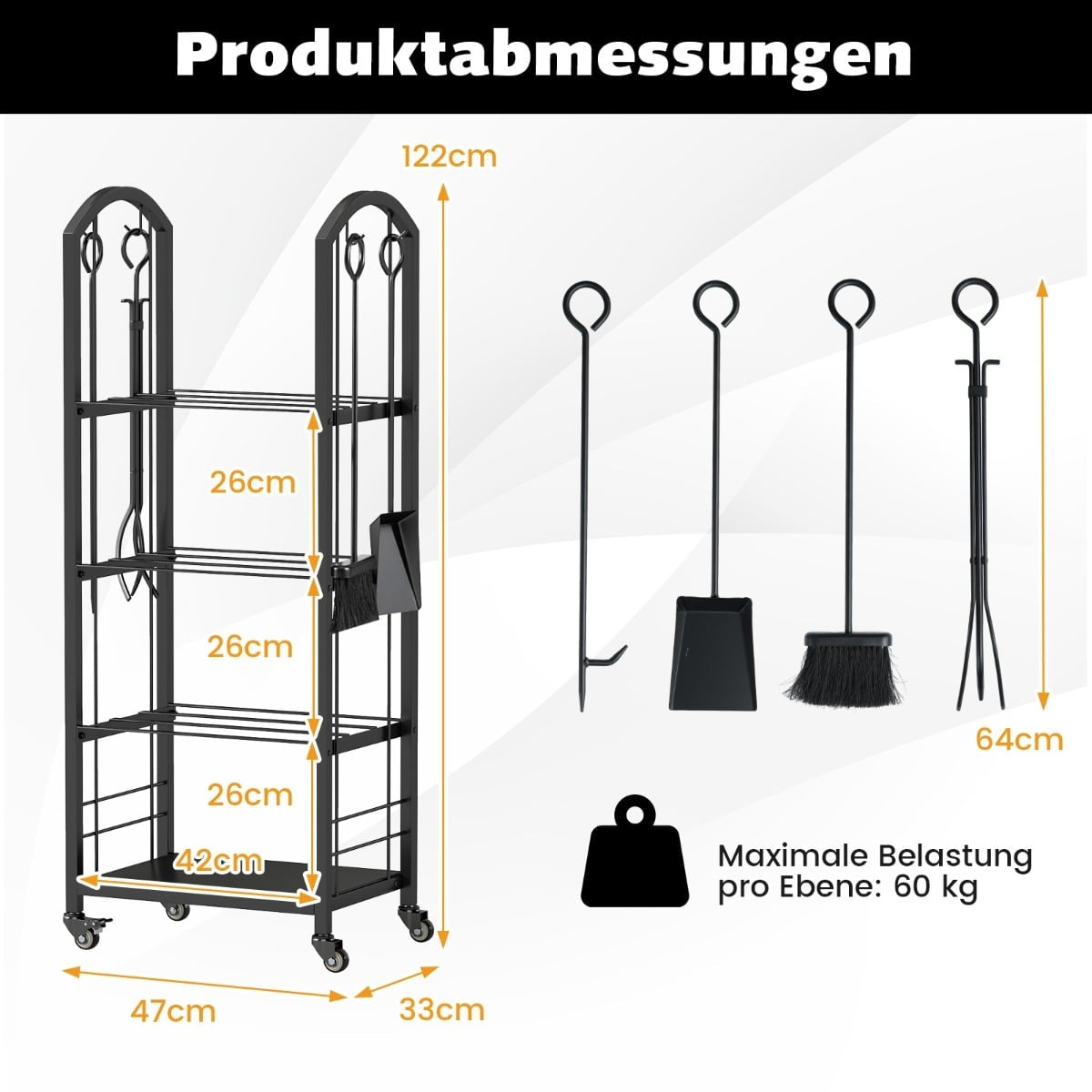 4-Tier Rolling Firewood Rack with Tools – Indoor/Outdoor