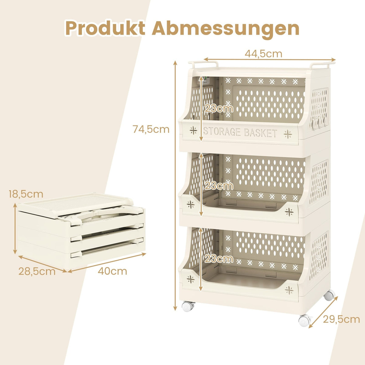 4-Tier Rolling Laundry Basket with Handles & Hooks