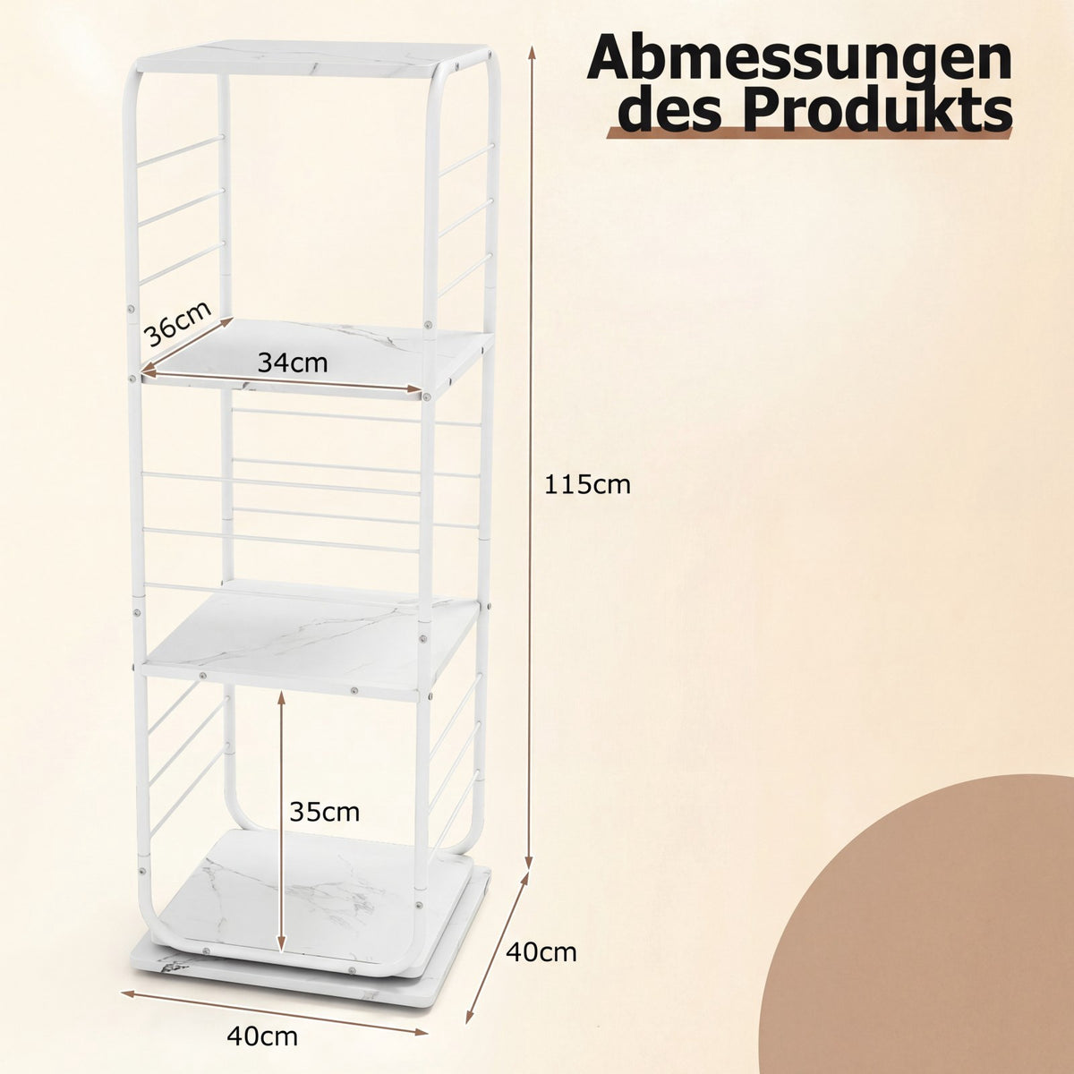 4-Tier Rotating Bookshelf, Metal Frame, 360 Swivel, White