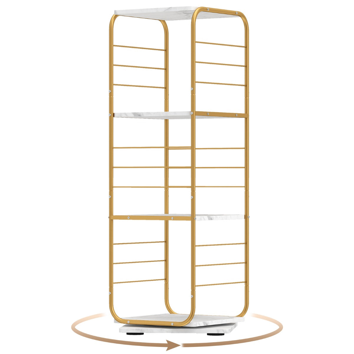 4-Tier Rotating Bookshelf with Metal Frame, Gold/White