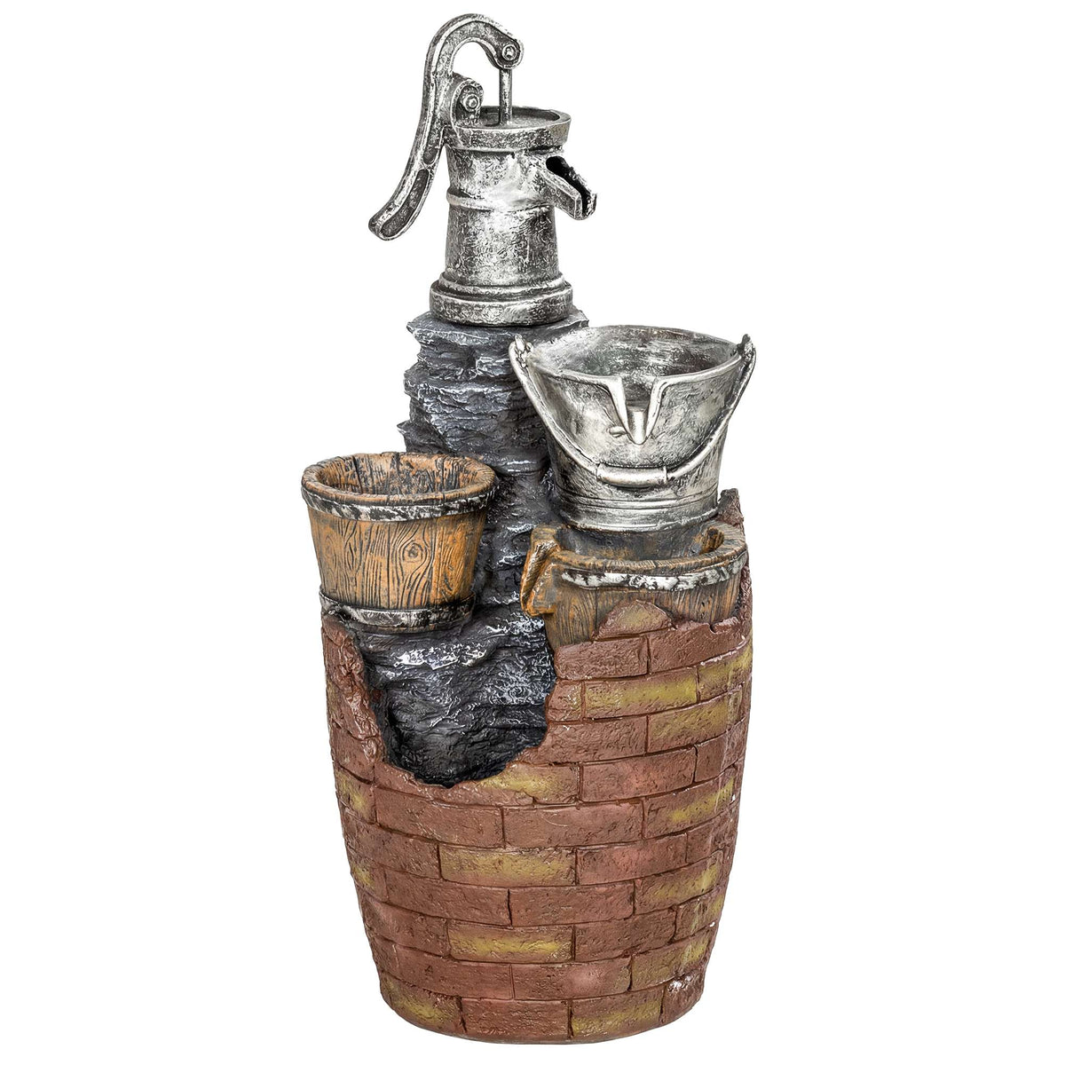 4-Tier Rustic Garden Fountain with LED Lights and Planter