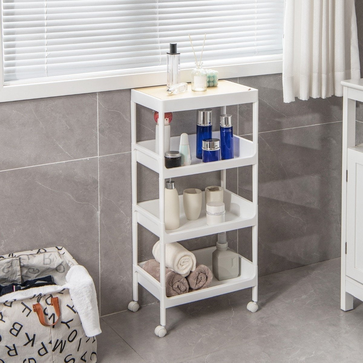 4 Tier Utility Rolling Storage Cart with Removable Tray