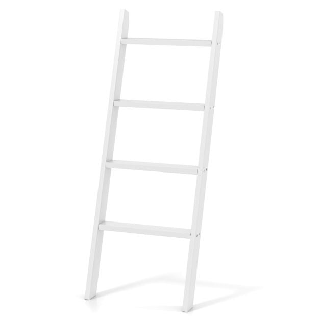 4-Tier Wall Ladder Shelf, Pine Wood, White 50x137 cm
