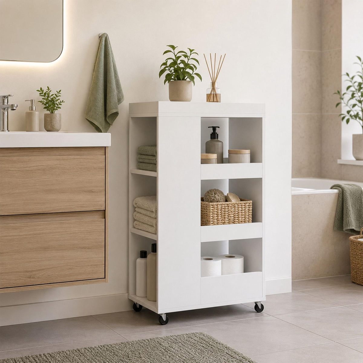 4-Tier White Kitchen Trolley with Shelves & Compartments