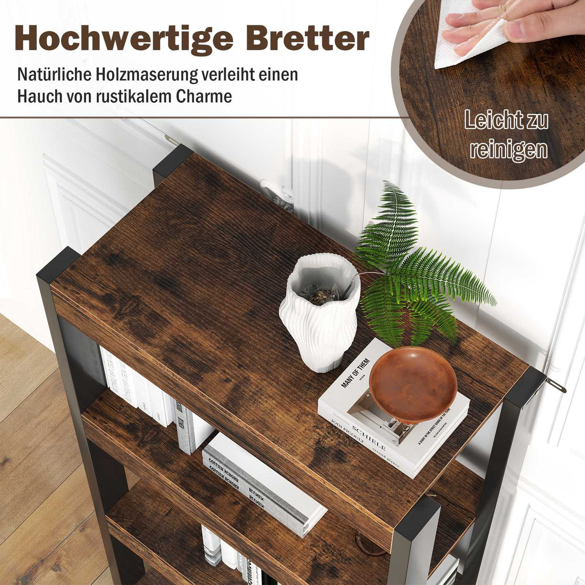 4-Tier Wood Bookshelf with Anti-Tip Kits, Open Shelves