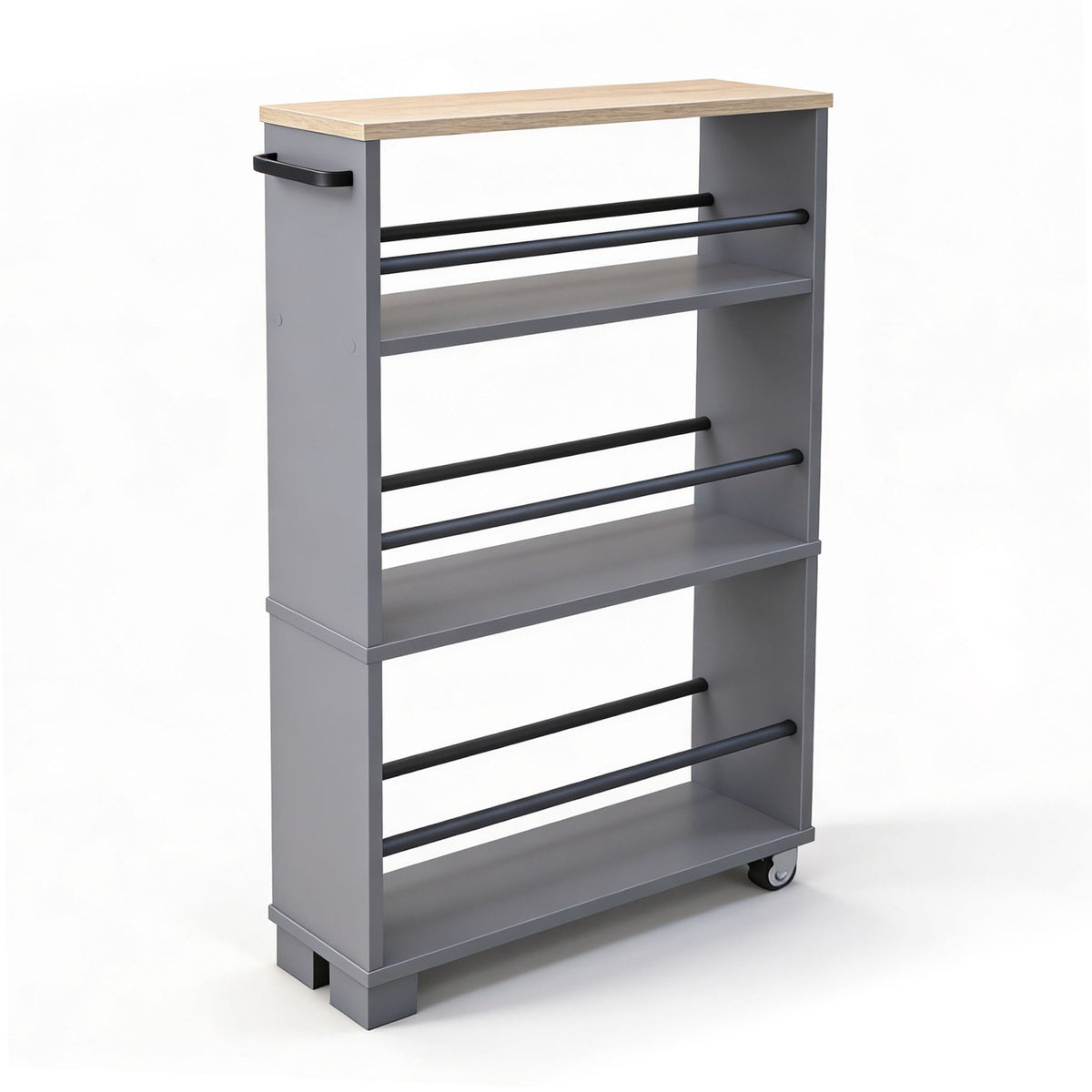 4-Tier Wood-Effect Trolley, Natural Gray, 80x13x50 cm