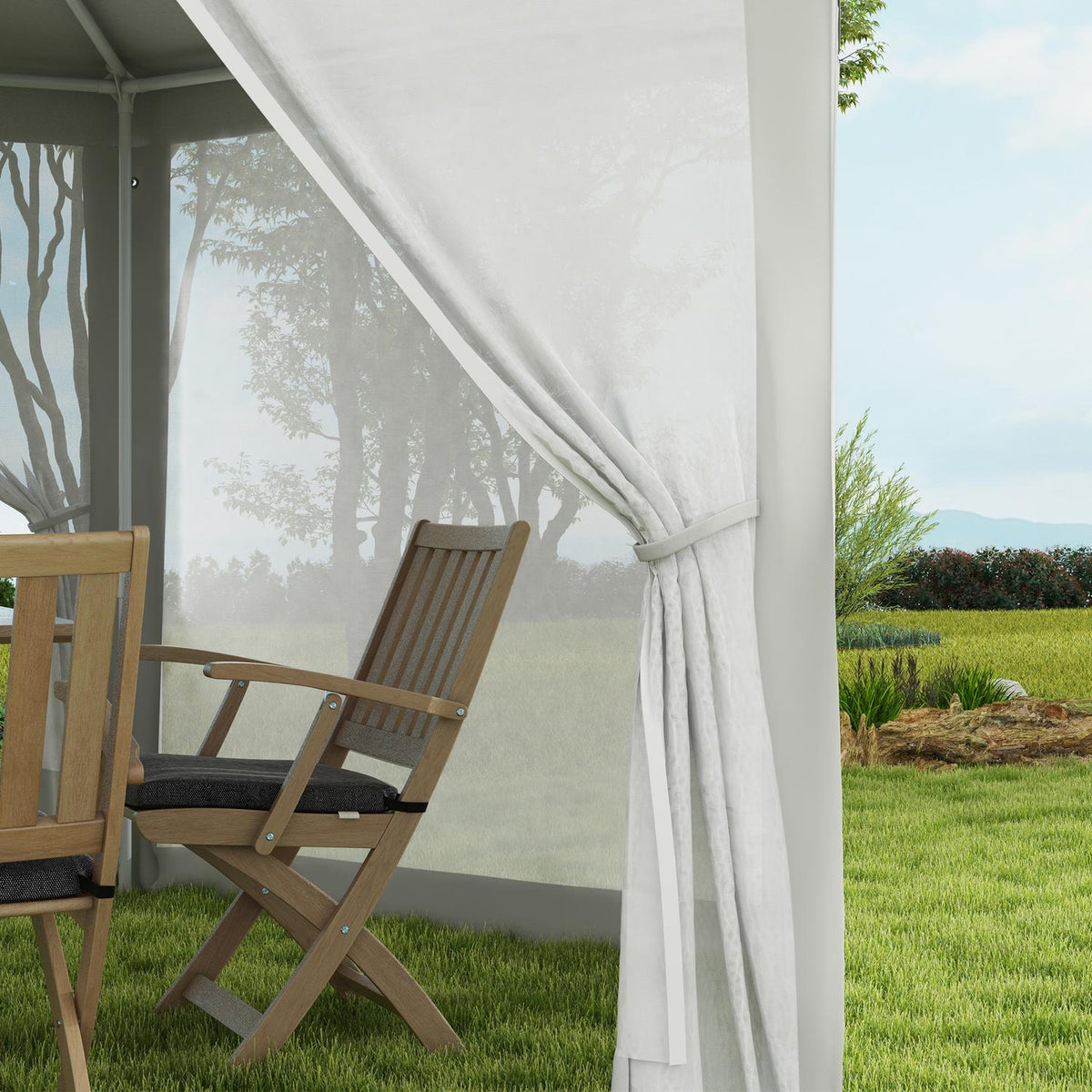 4X4M Hexagonal Party Tent With Mosquito Net, Garden Tent, Marquee, Polyester Metal, Cream