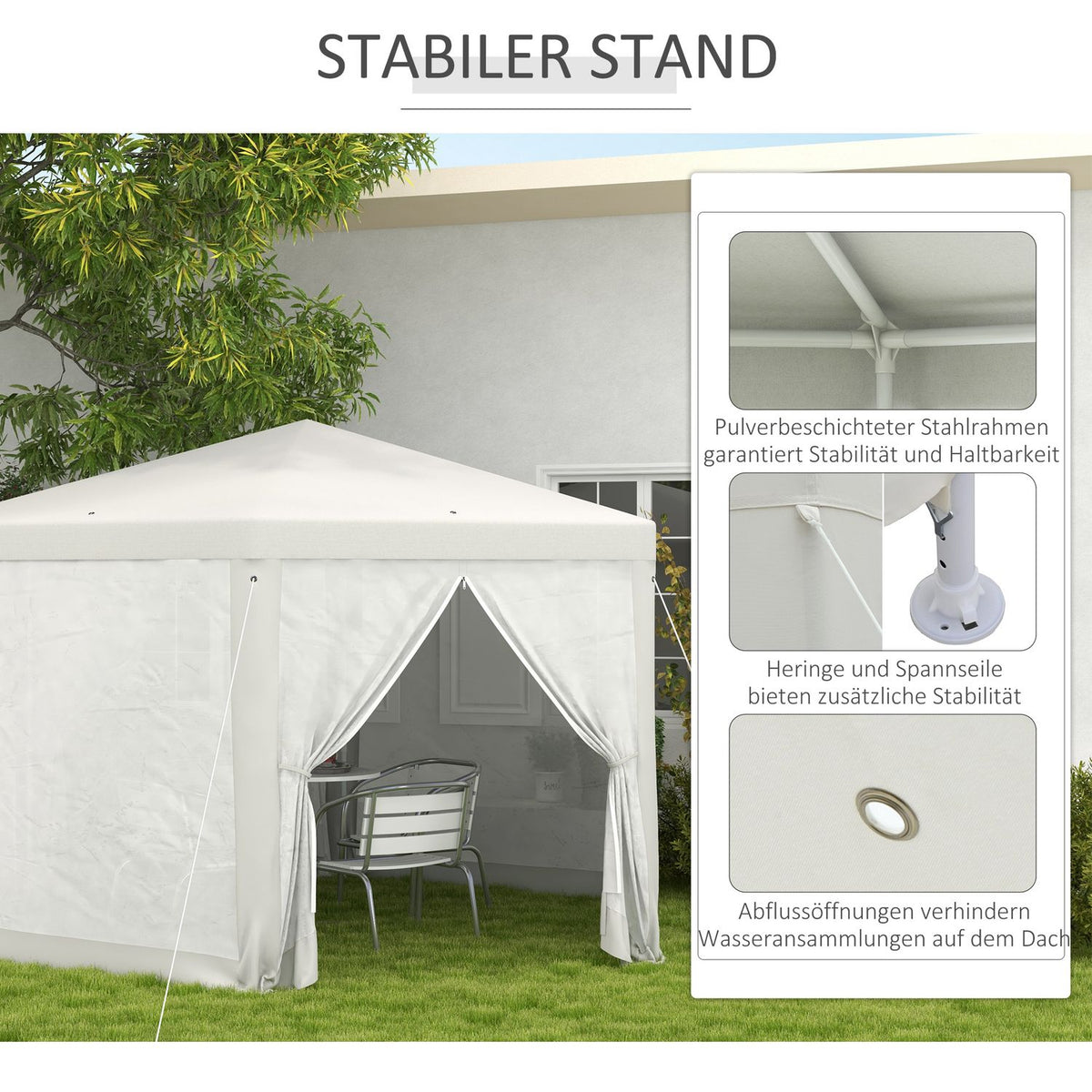 4X4M Hexagonal Party Tent With Mosquito Net, Garden Tent, Marquee, Polyester Metal, Cream