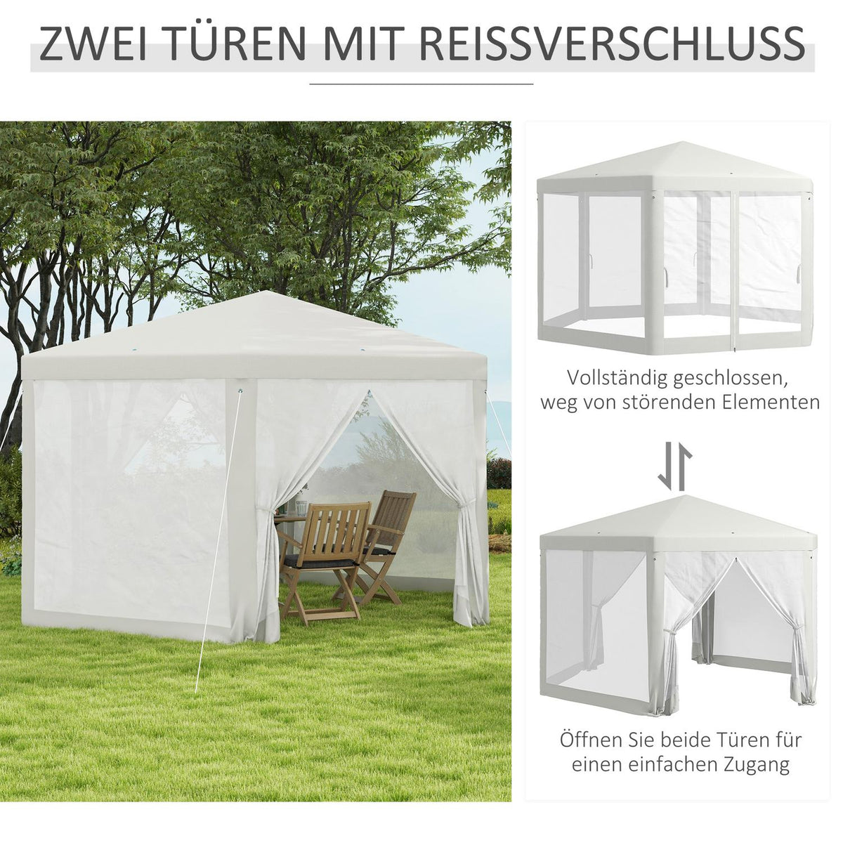 4X4M Hexagonal Party Tent With Mosquito Net, Garden Tent, Marquee, Polyester Metal, Cream