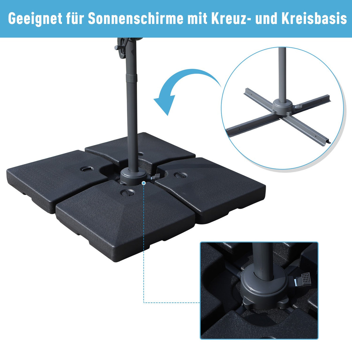 4 X Parasol Weight Parasol Stands Can Be Filled With Sand Water Hdpe Plastic Black Dimensions Per Element 51 X 51 X 12 Cm Up To 130 Kg
