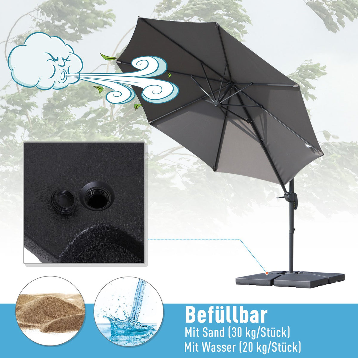 4 X Parasol Weight Parasol Stands Can Be Filled With Sand Water Hdpe Plastic Black Dimensions Per Element 51 X 51 X 12 Cm Up To 130 Kg