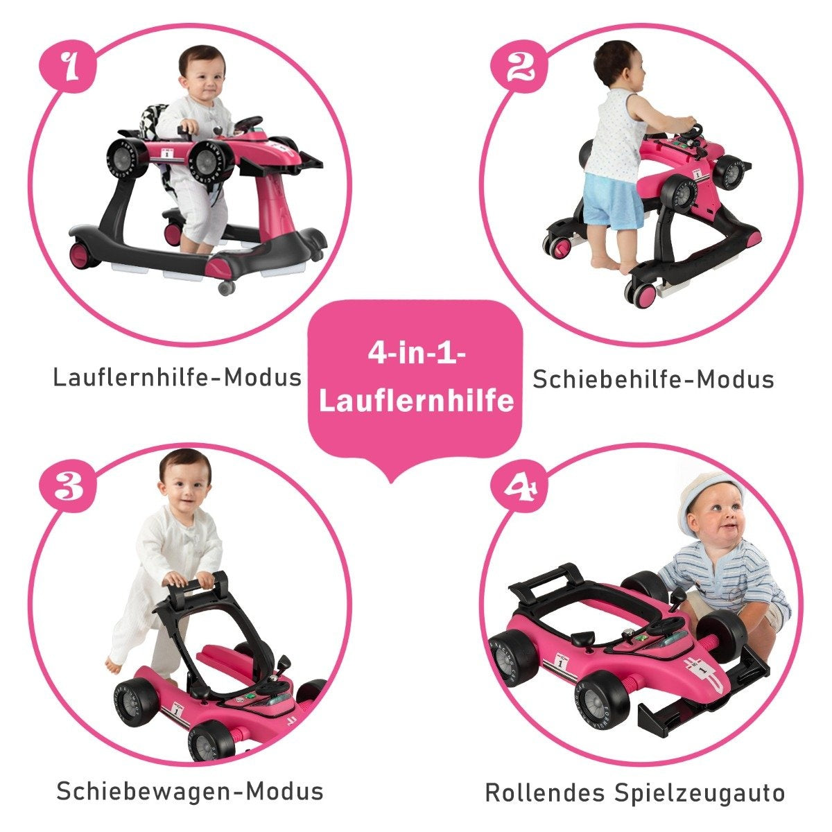 4-in-1 Adjustable Baby Walker with Music and Lights