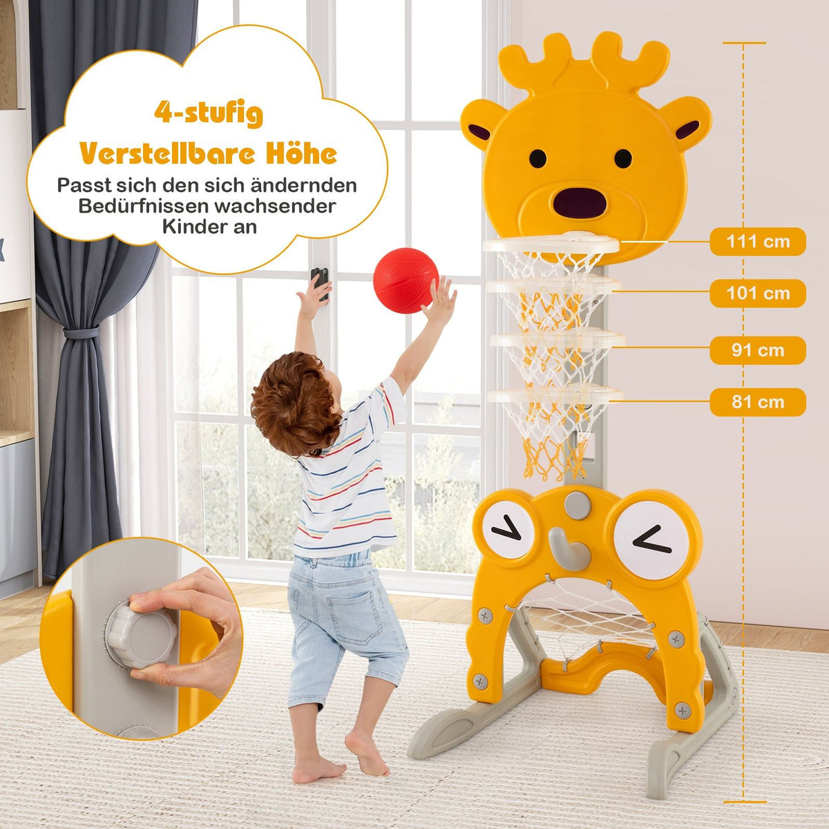 4-in-1 Adjustable Kids Activity Center with Basketball Hoop