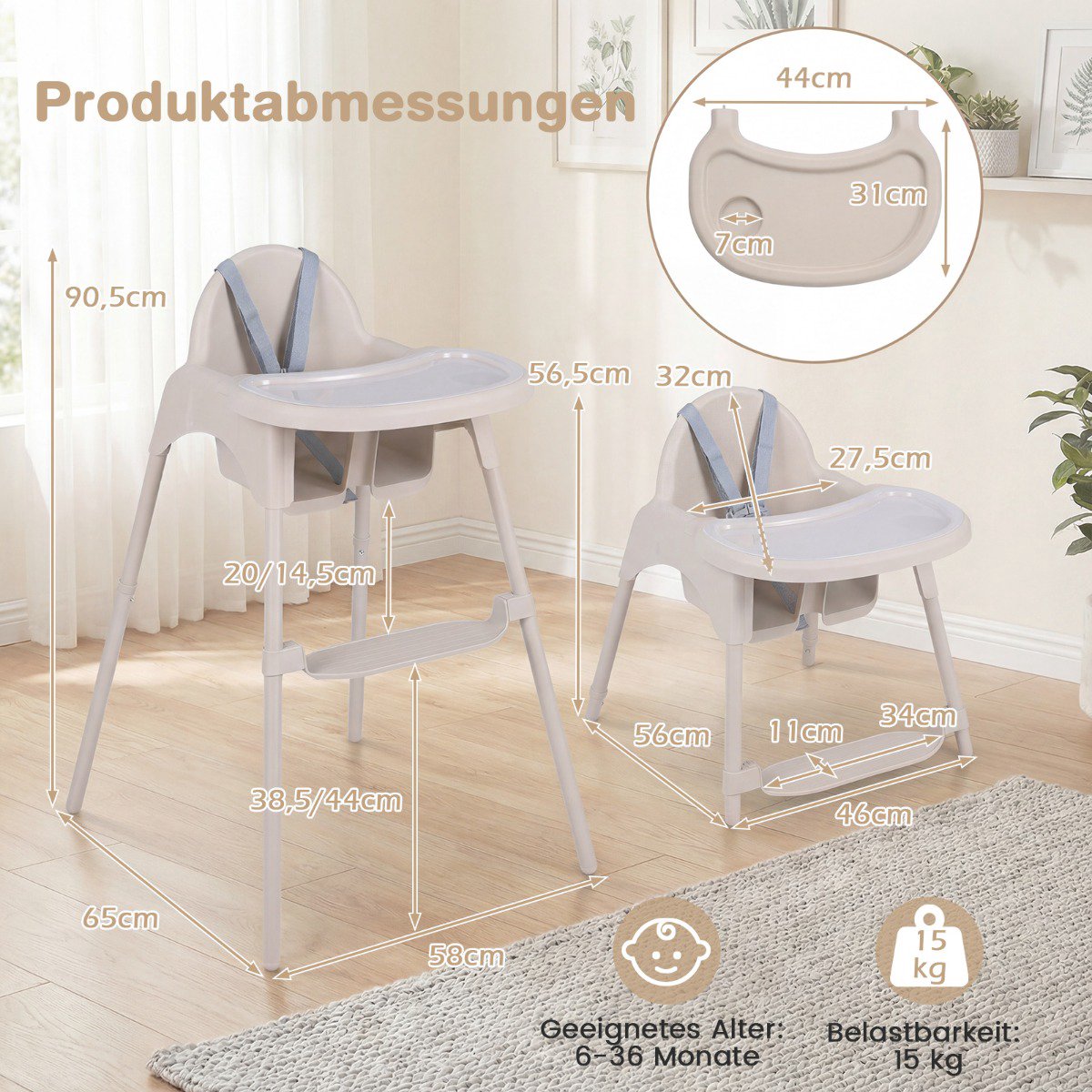 4-in-1 Convertible Baby High Chair with Adjustable Tray