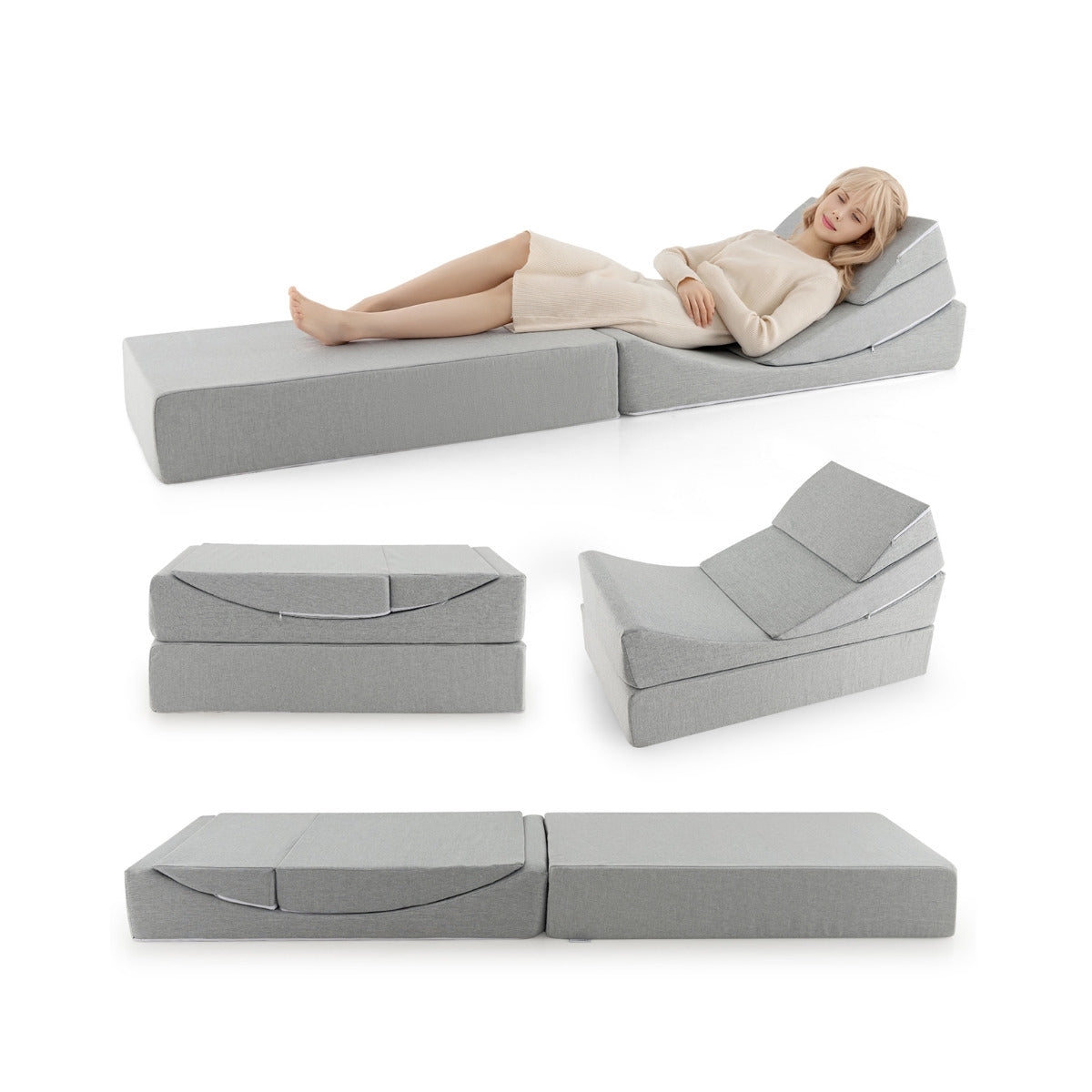 4-in-1 Convertible Folding Sofa Bed, Linen, Gray