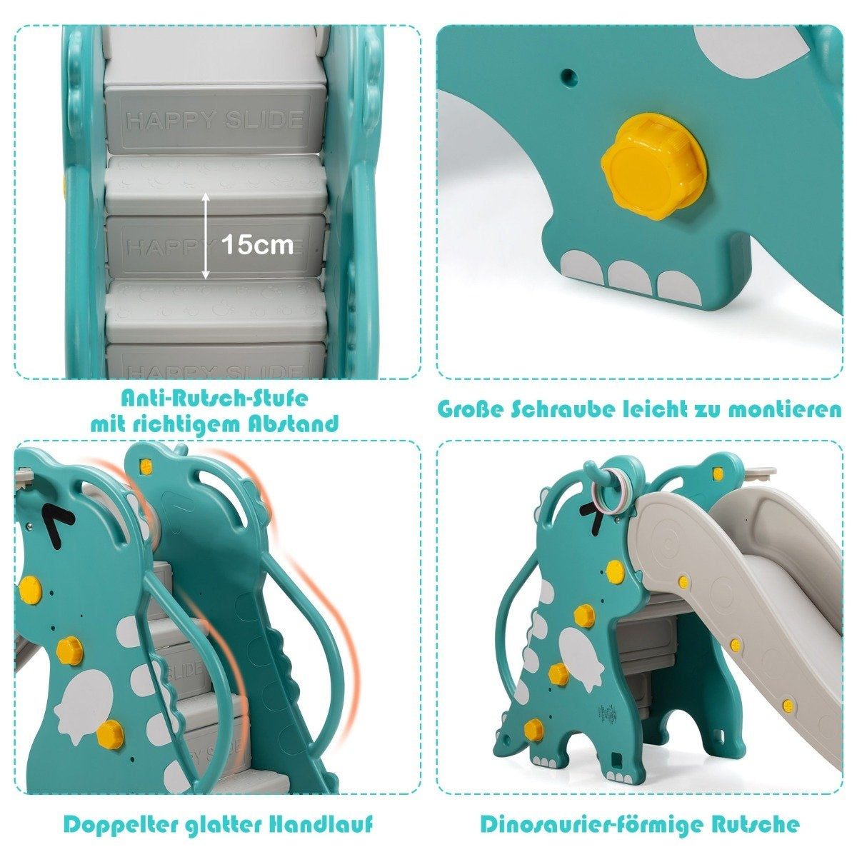 4-in-1 Dinosaur Slide Climbing & Sliding Playset for Babies with Basketball Hoop 188 x 65 x 80 cm