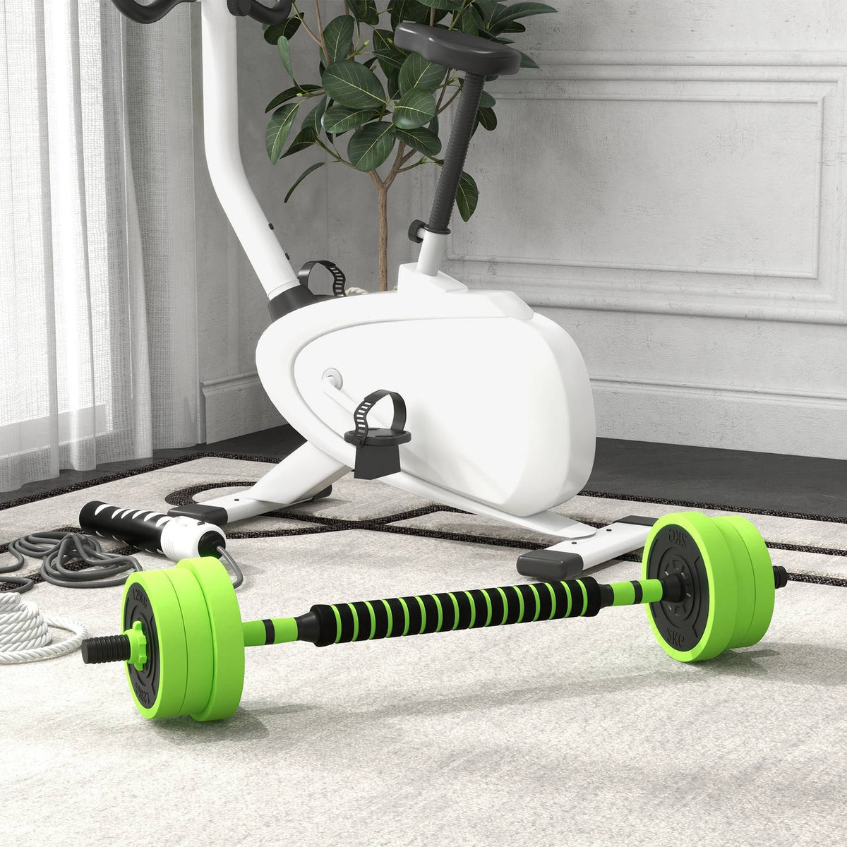 4 in 1 Dumbbell Set 20 kg Adjustable Dumbbell & Barbell Kettlebell Push-up Handles Green