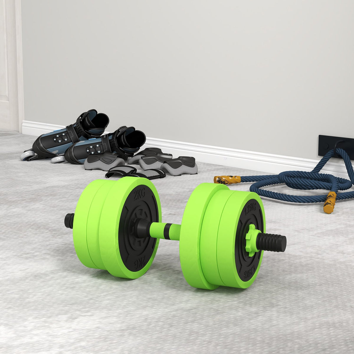 4 in 1 Dumbbell Set 20 kg Adjustable Dumbbell & Barbell Kettlebell Push-up Handles Green