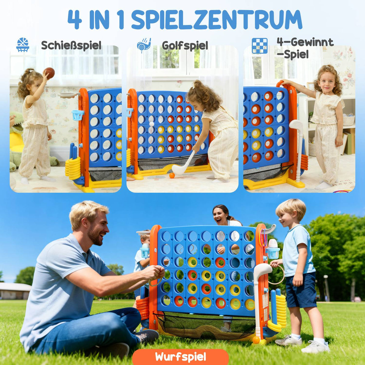 4-in-1 Game Set, Adjustable, Plastic, Colorful