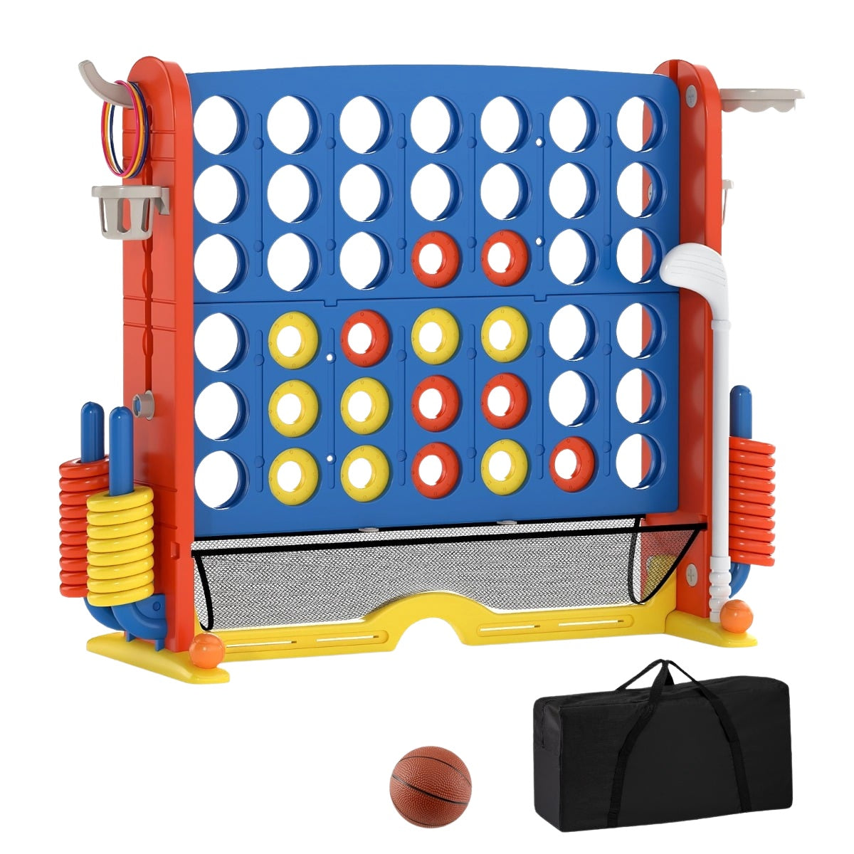 4-in-1 Game Set: Connect Four, Basketball, Ring Toss, Golf