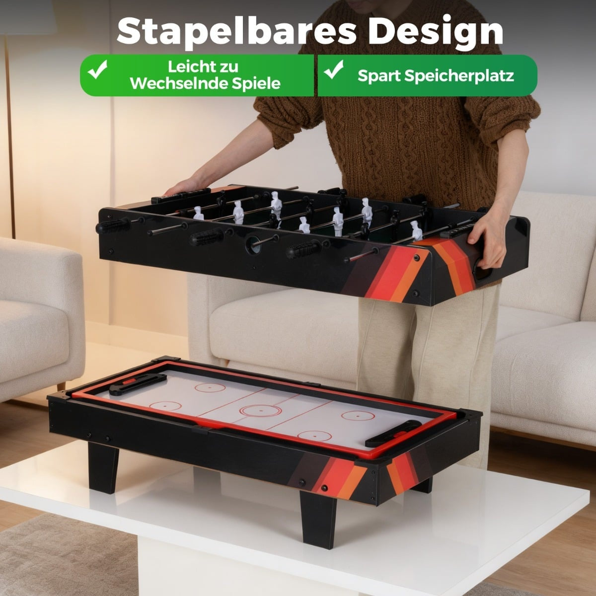 4-in-1 Game Table: Foosball, Billiards, Tennis, Hockey