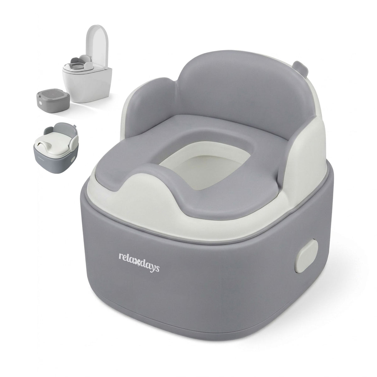 4-in-1 Grey Potty Trainer with Lid and Step Stool