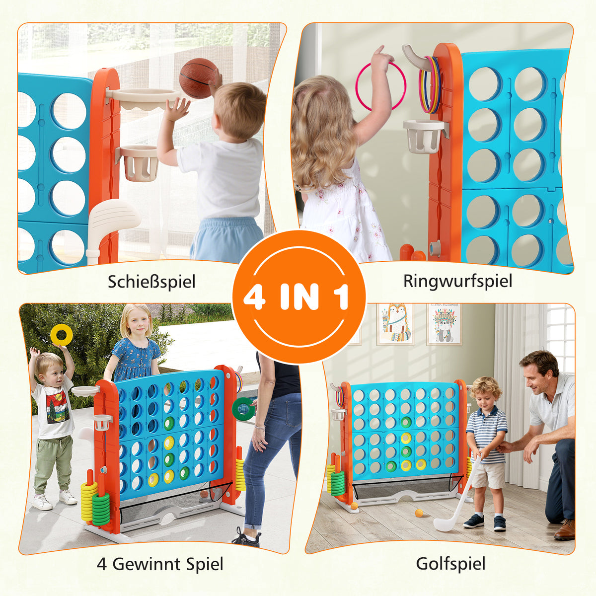 4-in-1 Jumbo Game Set: Connect 4, Basketball, Ring Toss, Golf