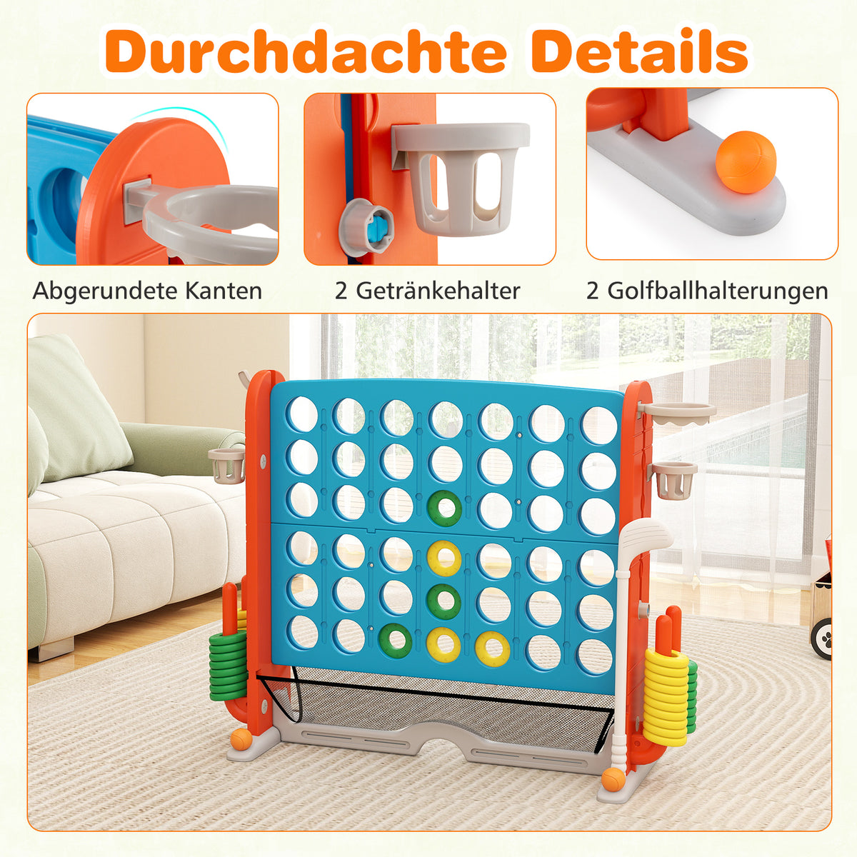 4-in-1 Jumbo Game Set: Connect 4, Basketball, Ring Toss, Golf