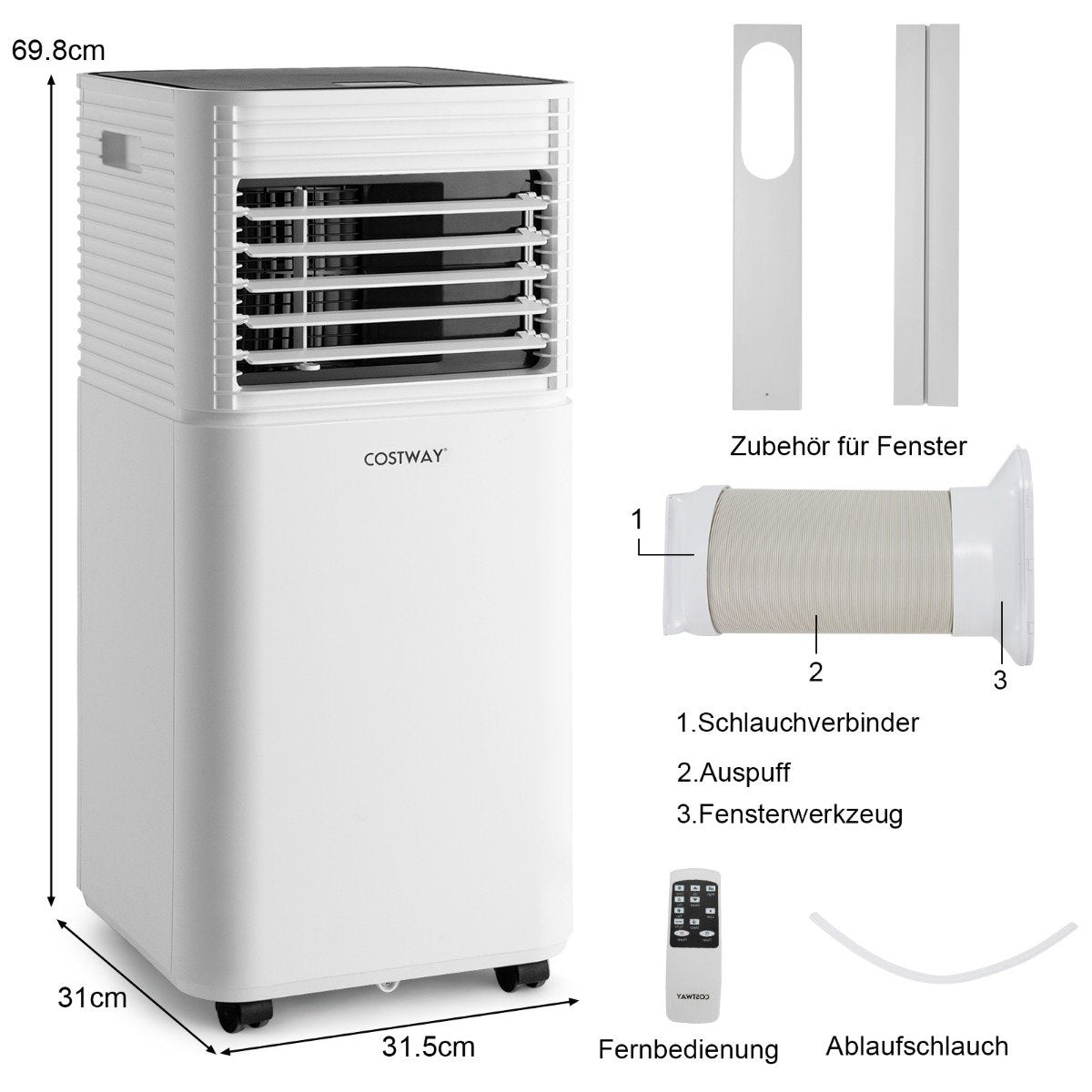 4 in 1 Mobile Air Conditioner 9000 BTU Cooling & Ventilating & Dehumidifying Air Conditioner with Black Lid 16℃-32℃