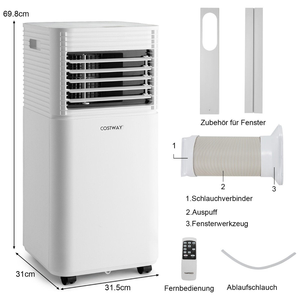 4 in 1 Mobile Air Conditioner 9000 BTU Cooling & Ventilating & Dehumidifying Air Conditioner with White Lid 16℃-32℃