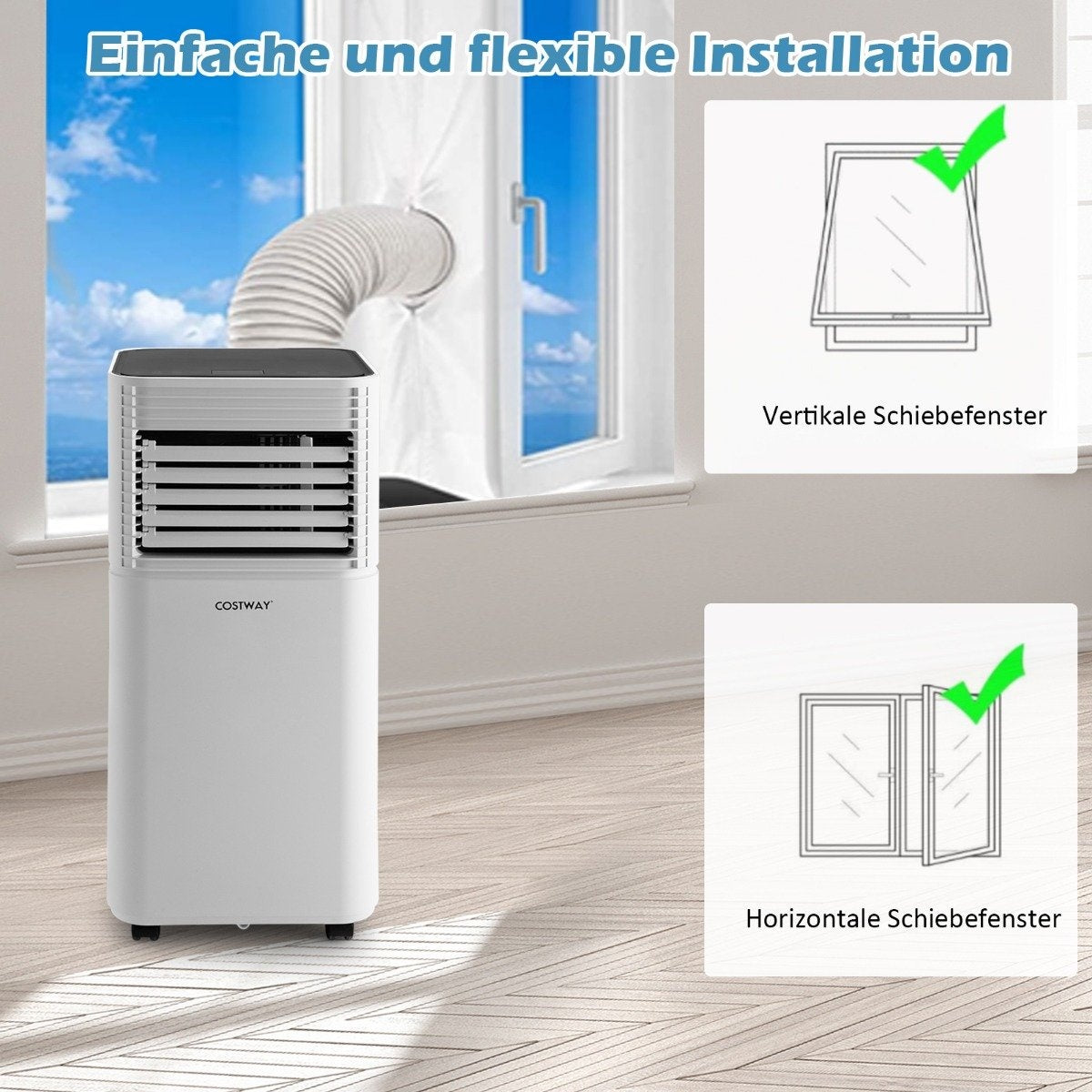 4 in 1 Mobile Air Conditioner 9000 BTU Cooling & Ventilating & Dehumidifying Air Conditioner with White Lid 16℃-32℃