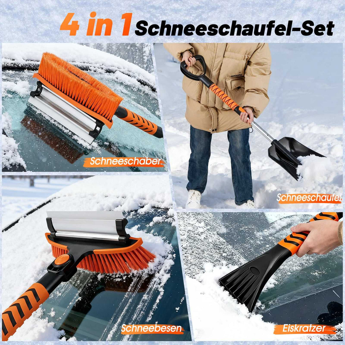 4-in-1 Snow Brush & Ice Scraper with Rotating Head