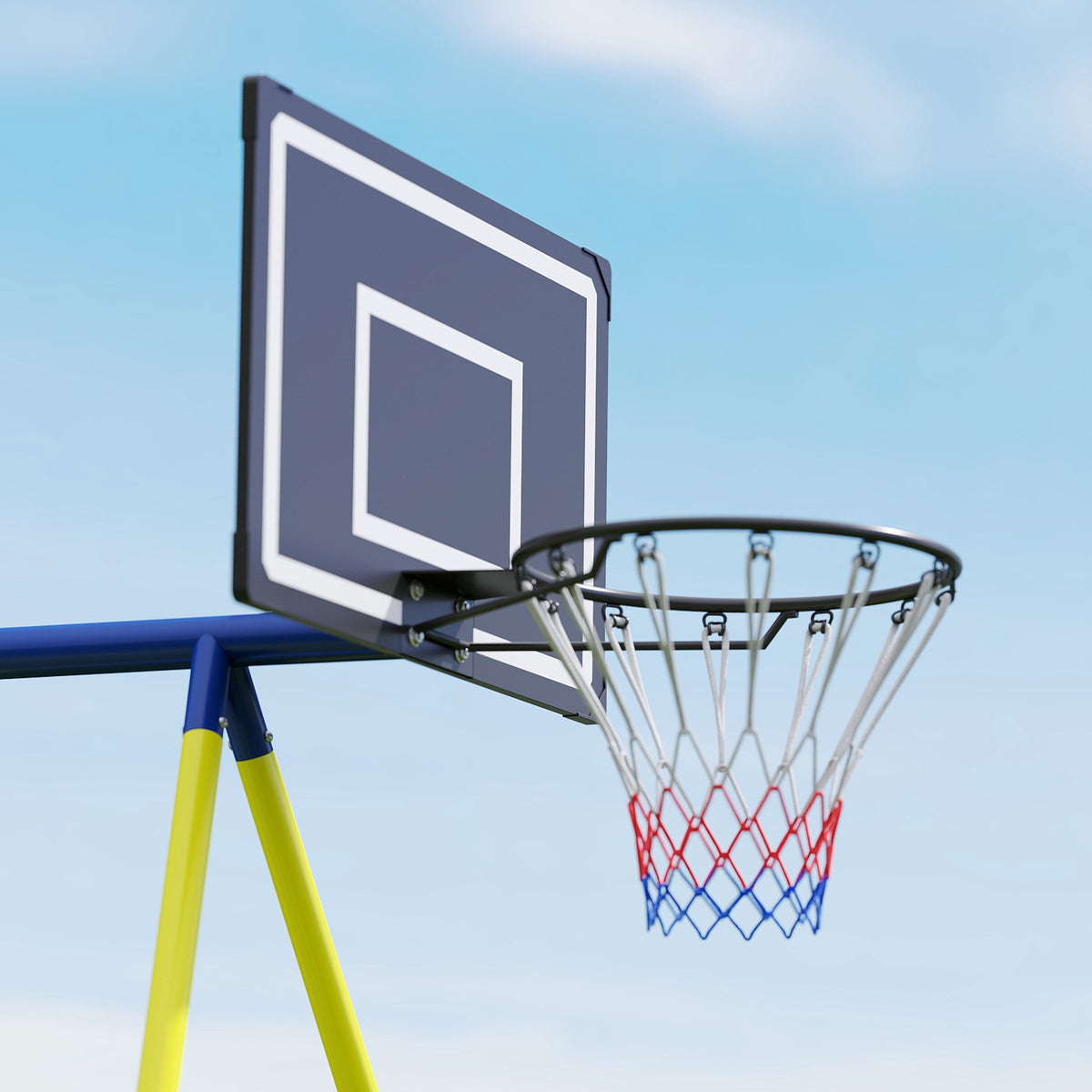4-in-1 Swing Set with Nest Swing, Basketball & Soccer Goal