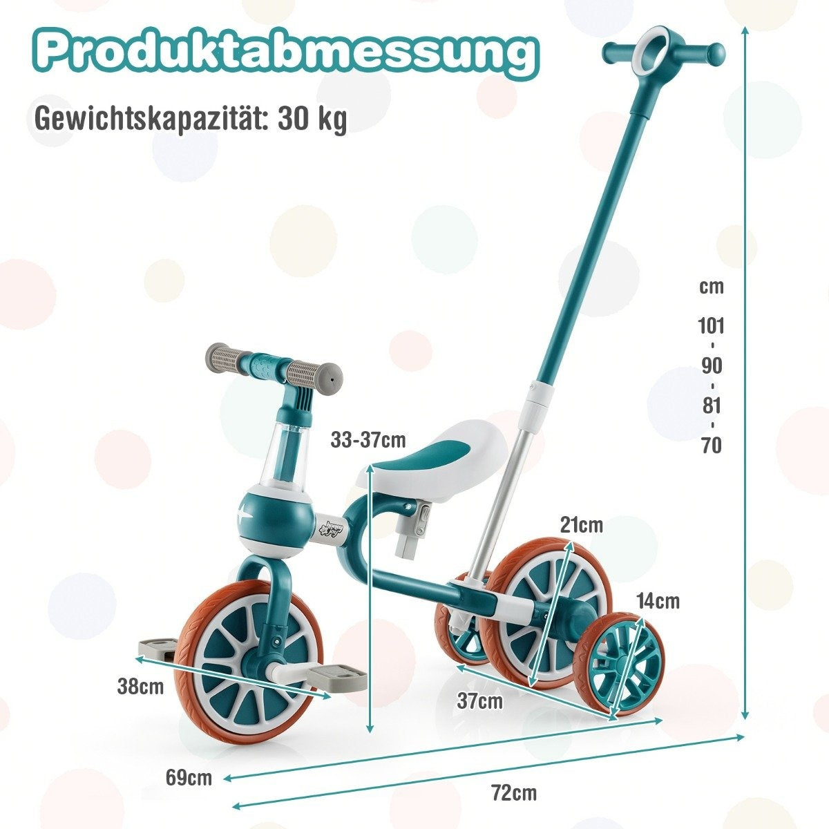 4-in-1 Toddler Tricycle with Parent Handle, Green