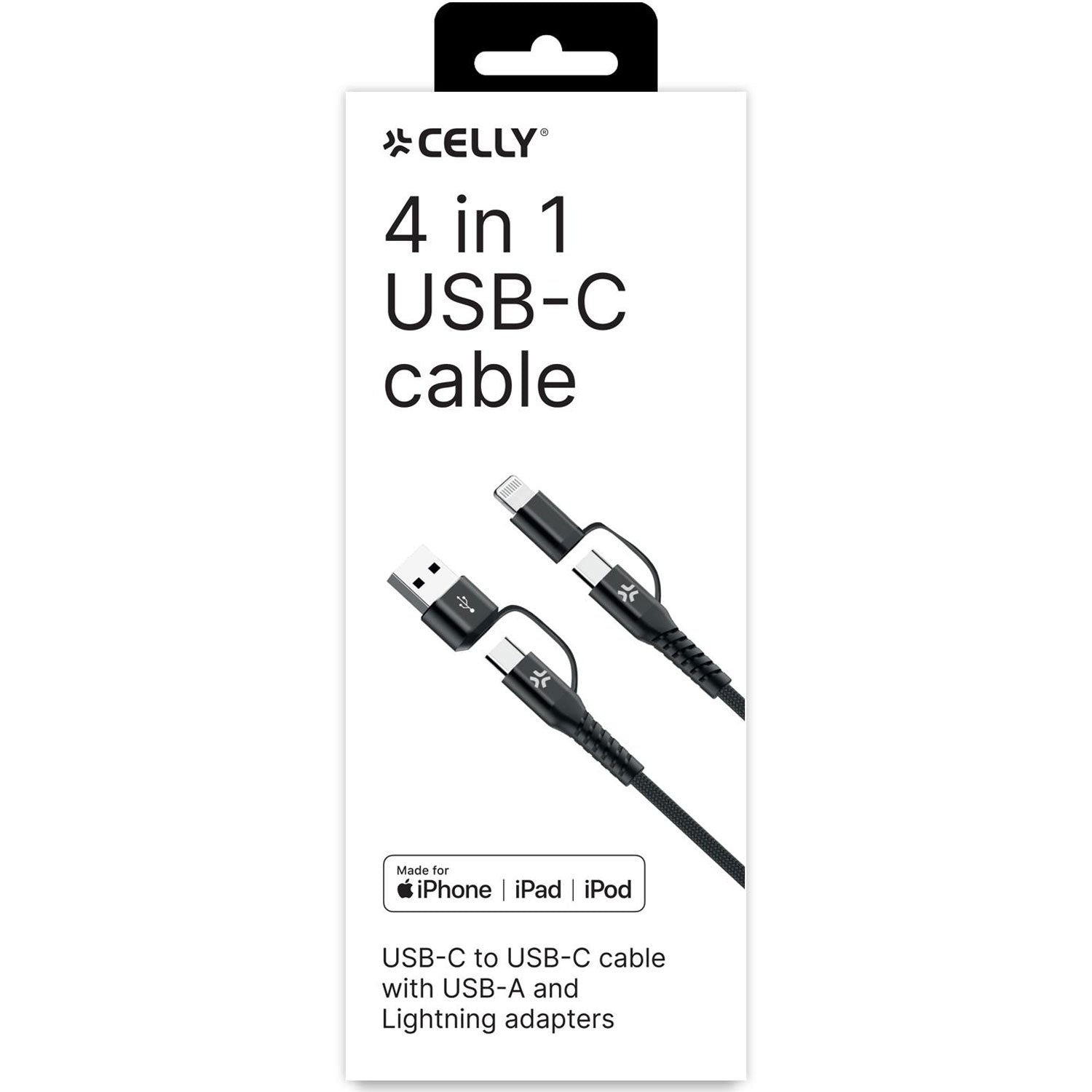 4-in-1 cable USB-C/USB-A to USB-C/Lightning Max 60W 2 m Black