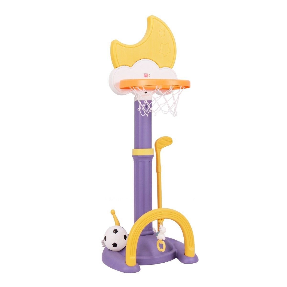 4 in 1 children's basketball hoop set with basketball &amp; Football &amp; Ring toss basketball stand yellow