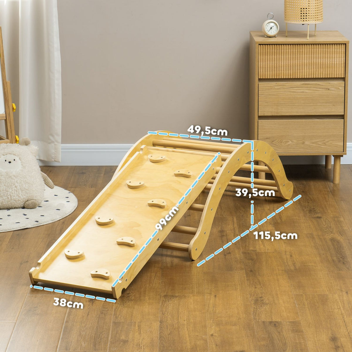 4 in 1 climbing frame set with slide, climbing triangle for sliding and climbing, wooden climbing toy, for children 1.5-4 years, indoor, natural wood