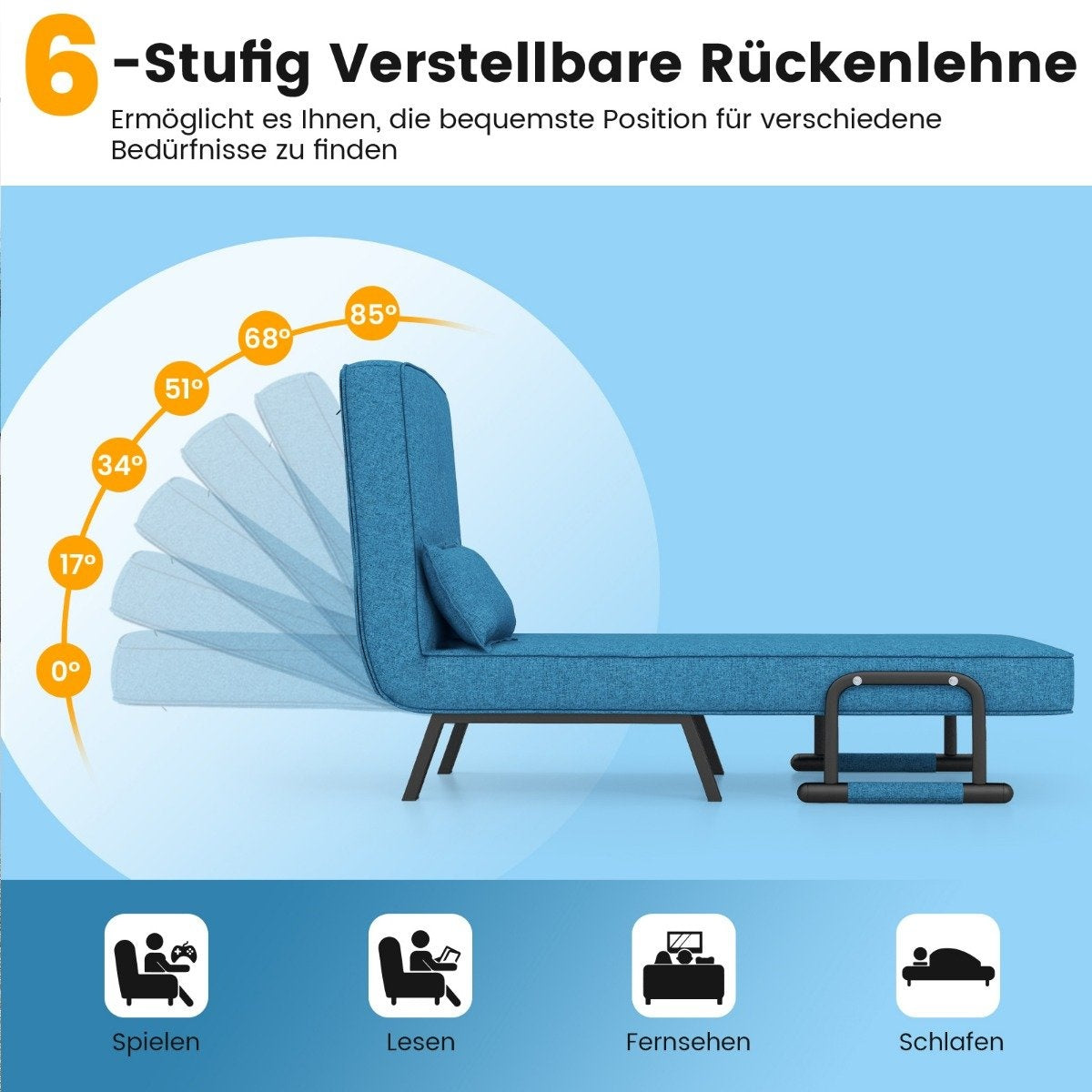 4 in 1 folding sofa bed with 5 level adjustable backrest blue