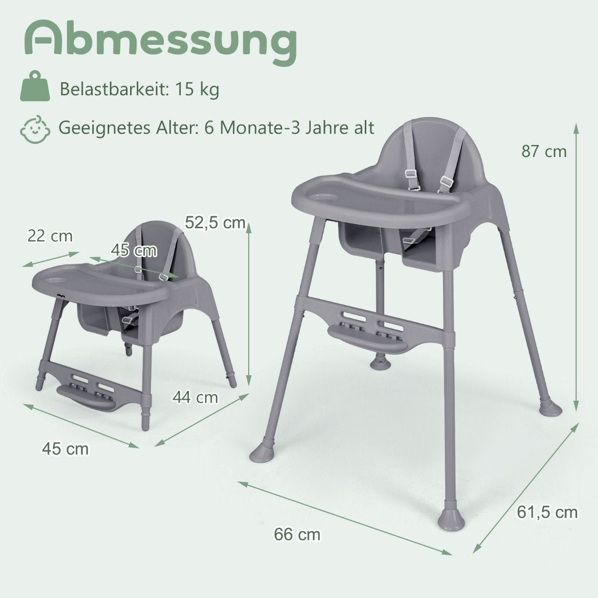 4 in 1 high chair baby high chair with removable tray baby high chair gray