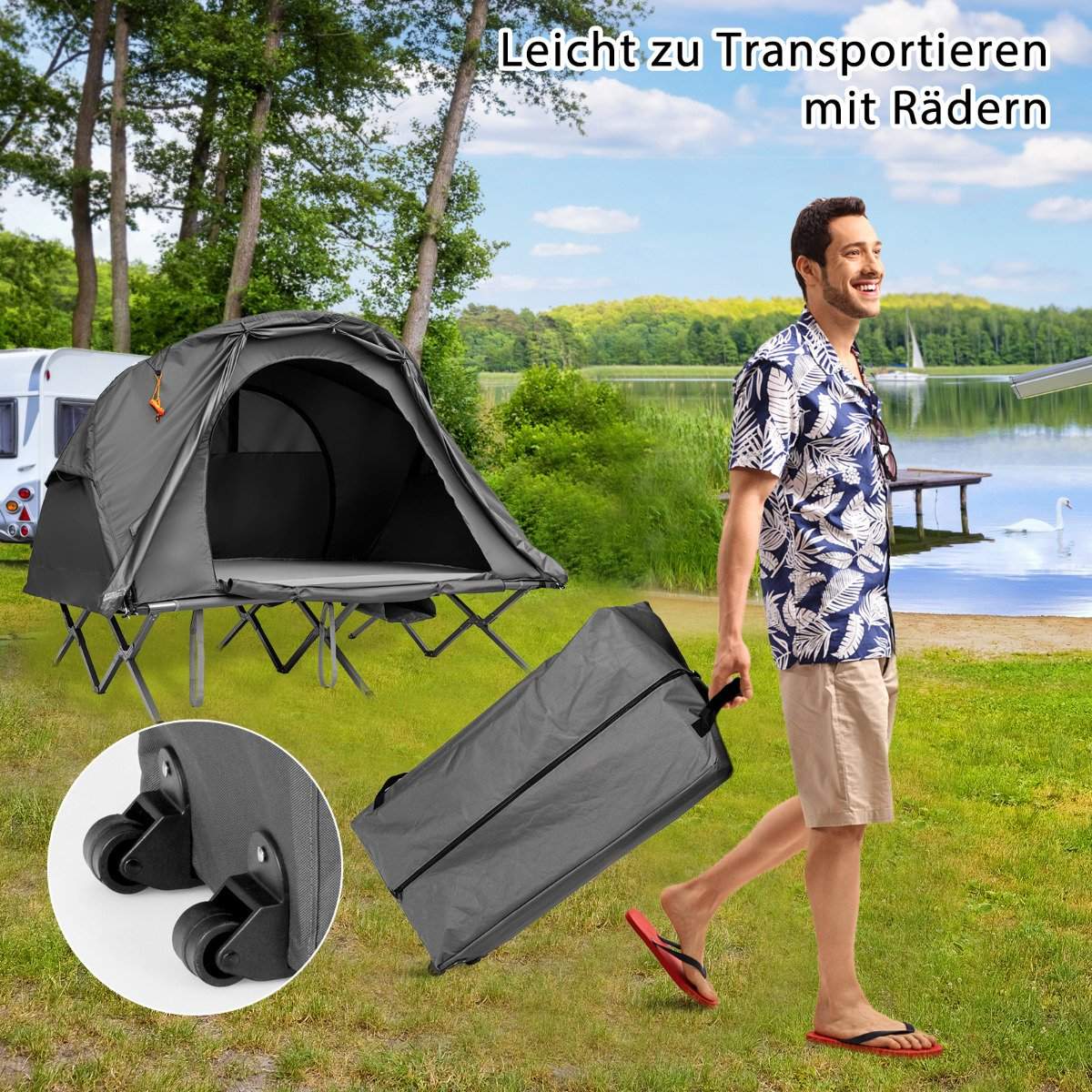 4 in 1 hiking tent set for 2 people with cover and mattress 194 x 146 x 160 cm gray