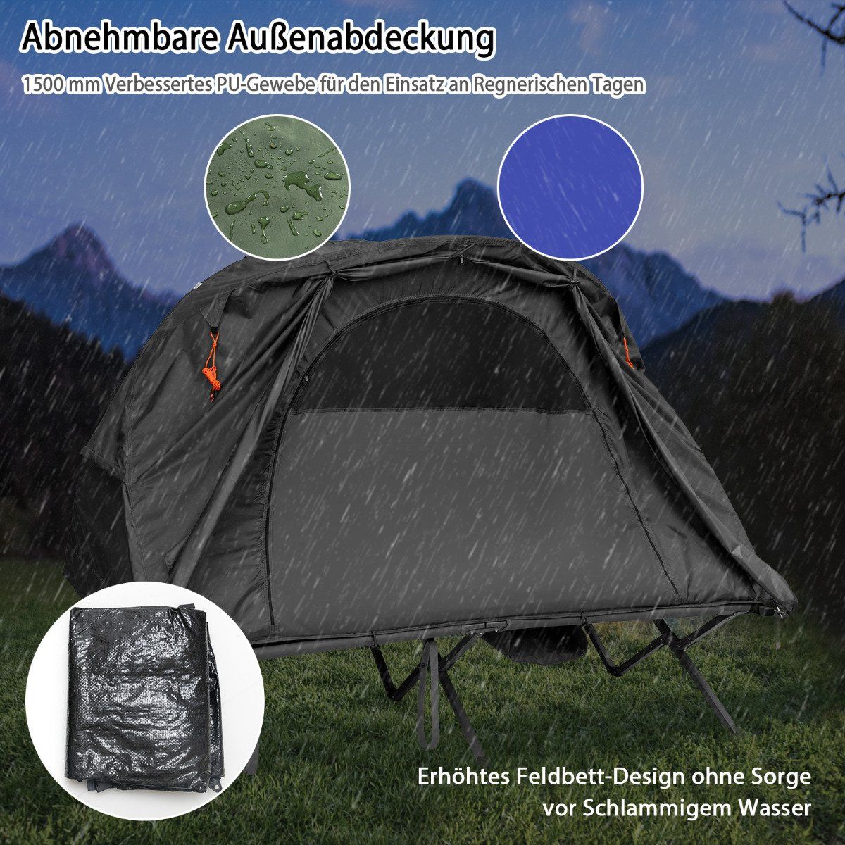 4 in 1 hiking tent set for 2 people with cover and mattress 194 x 146 x 160 cm gray